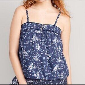 NWT Old Navy Womens XL Tall Blue Floral Pajama Top Flowy Tank Adustable Bloom